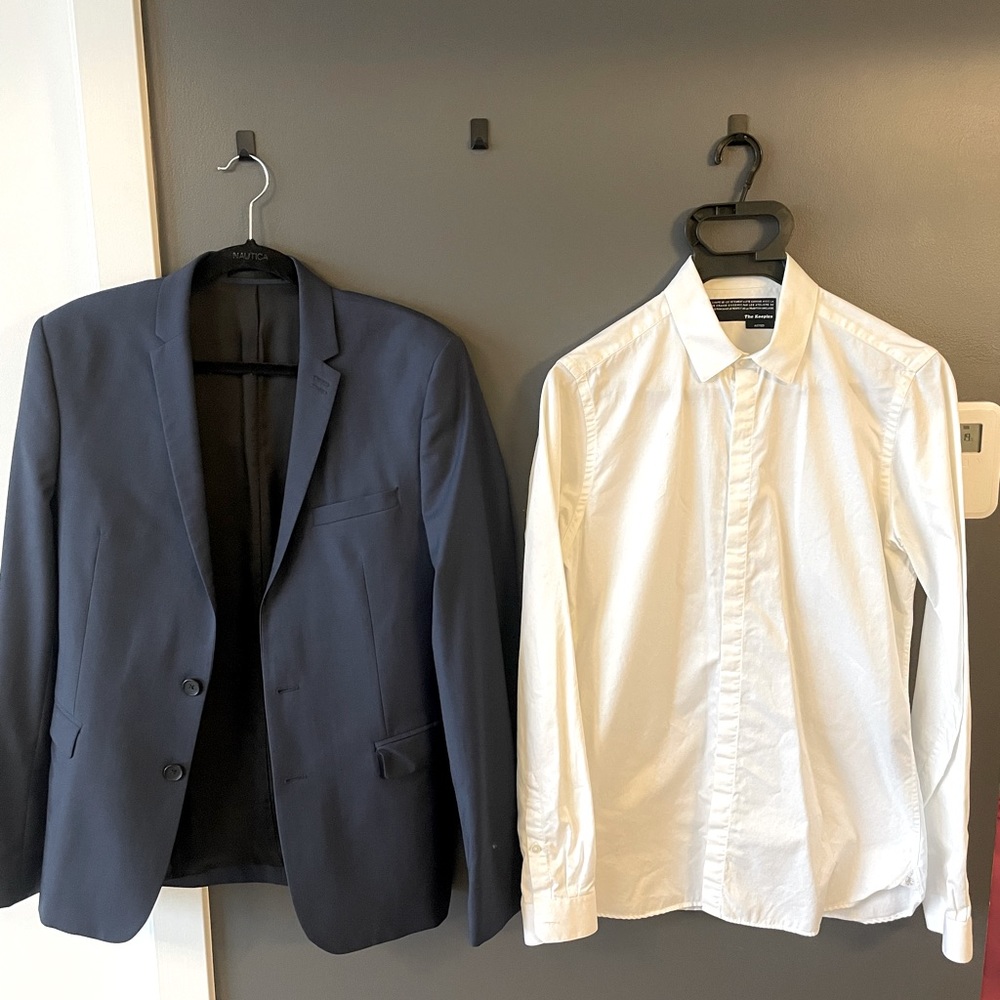 The Kooples Navy Blue Jacket and White Shirt